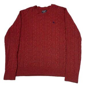 Vintage Abercrombie & Fitch Crew Neck Cable Knit Sweater Brick Red Men's Medium